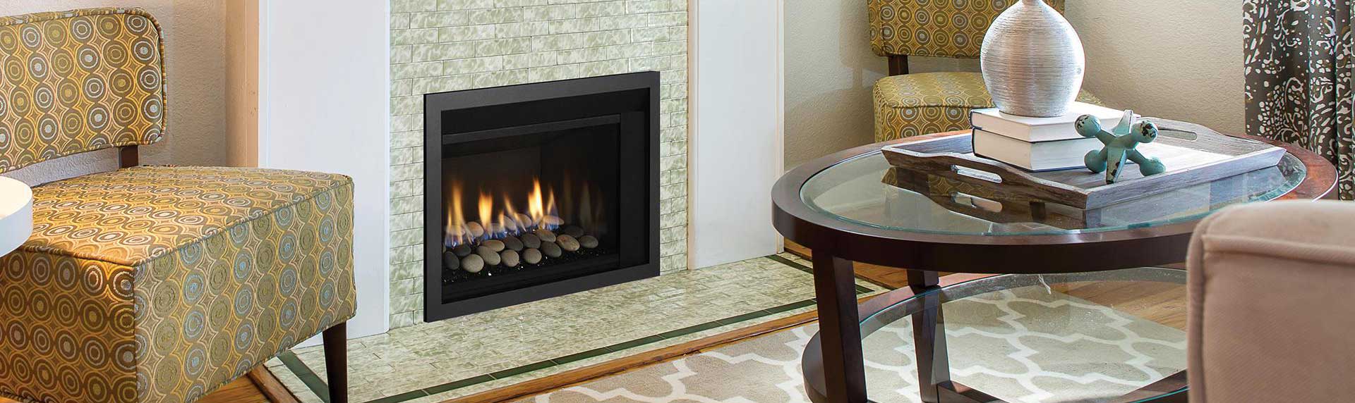 Modern Gas Insert with tile surround and white mantle