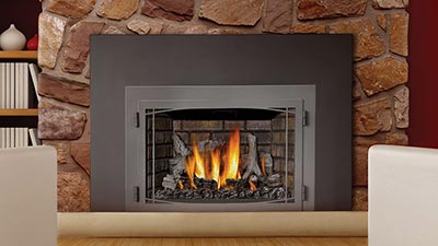 Gunmetal gray Gas Insert with black surround and stone wall